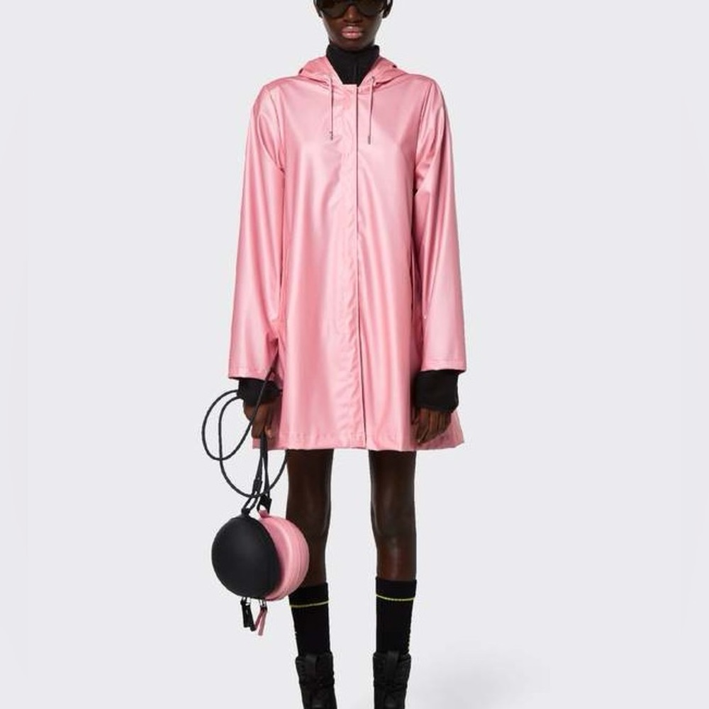(A8) Rains Long Jacket in pink, Size Large,‎ NWT